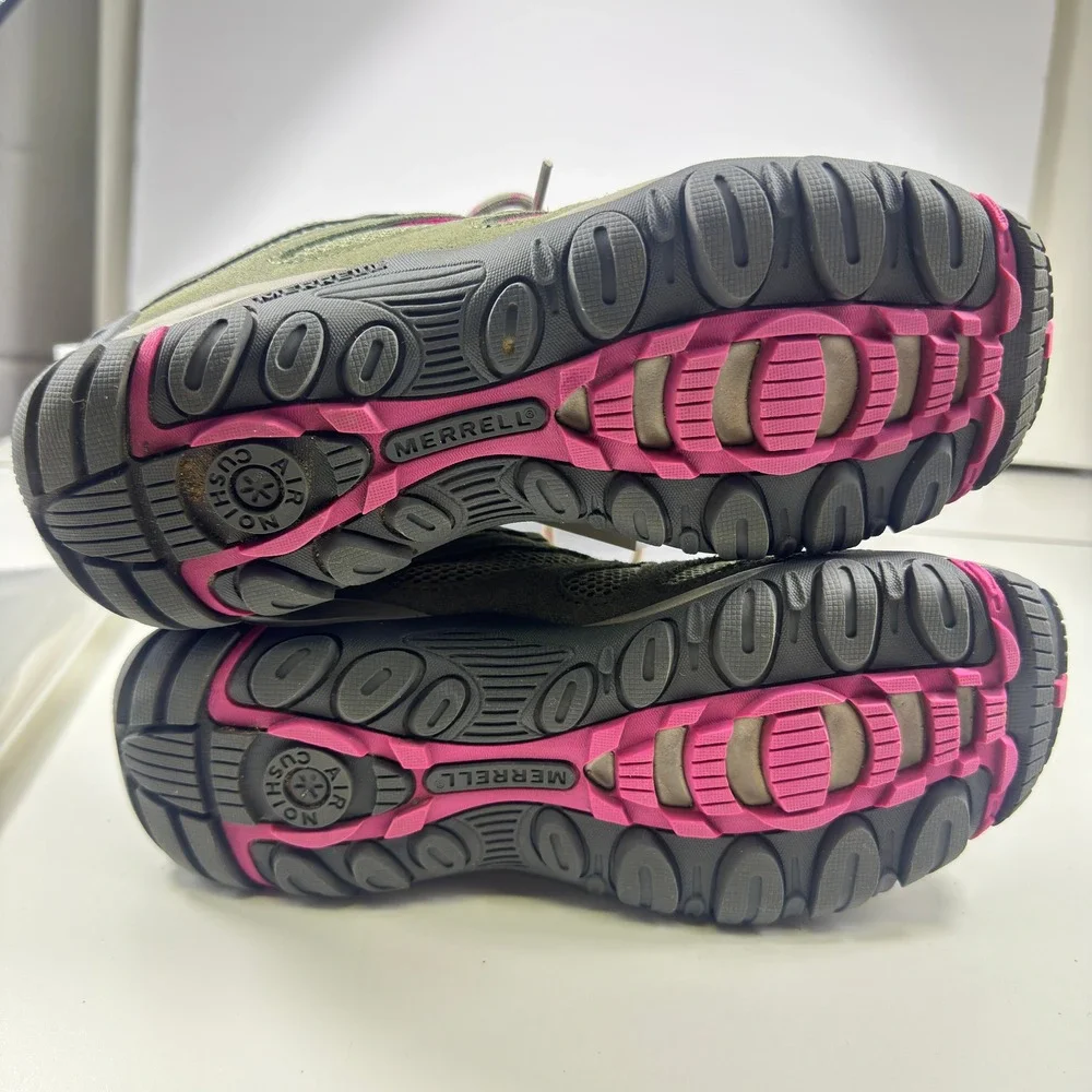 Merrell Alverstone Hiking Shoes Womens 9.5 Olive Green Pink Suede Mesh J135202
